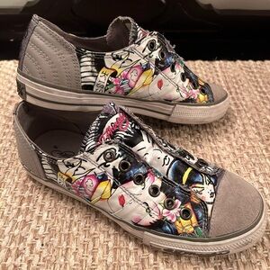 Ed Hardy Colorful Tattoo Slip On Sneakers Women Sz 5 Shoes Low Tops Y2K Grunge